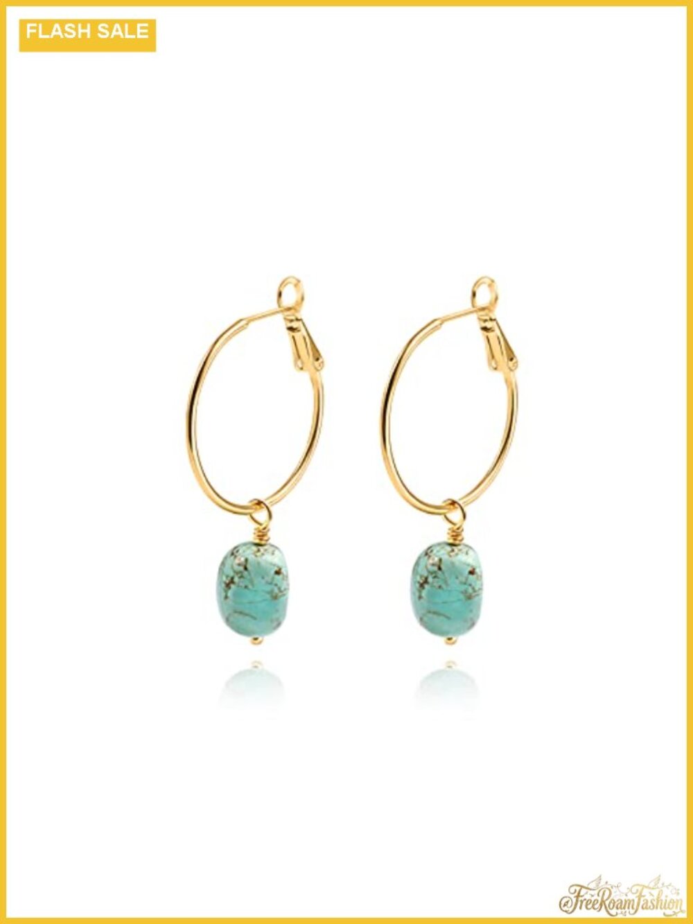 18k Gold Plated Turquoise Charm Huggie Hoop Earrings for Women Handmade Boho